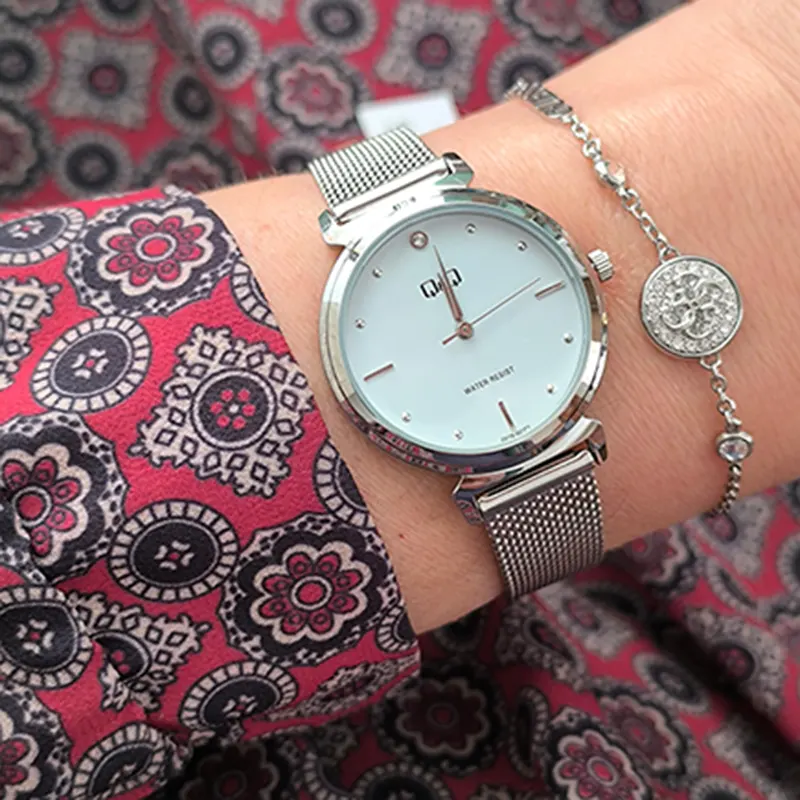 Q&Q Japan Quartz White Dial Silver-tone Ladies Watch- Q27B-001PY